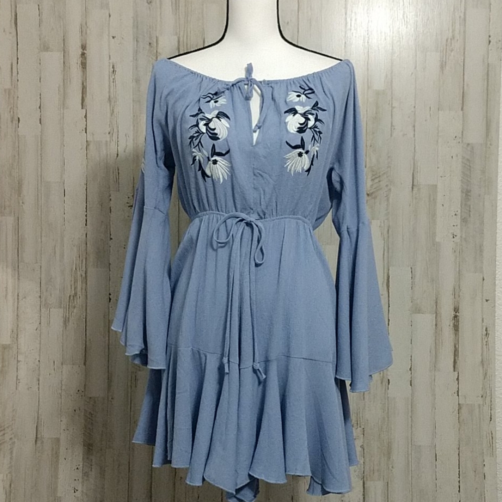 NWT Military Hippie Blue Embroidered Romper